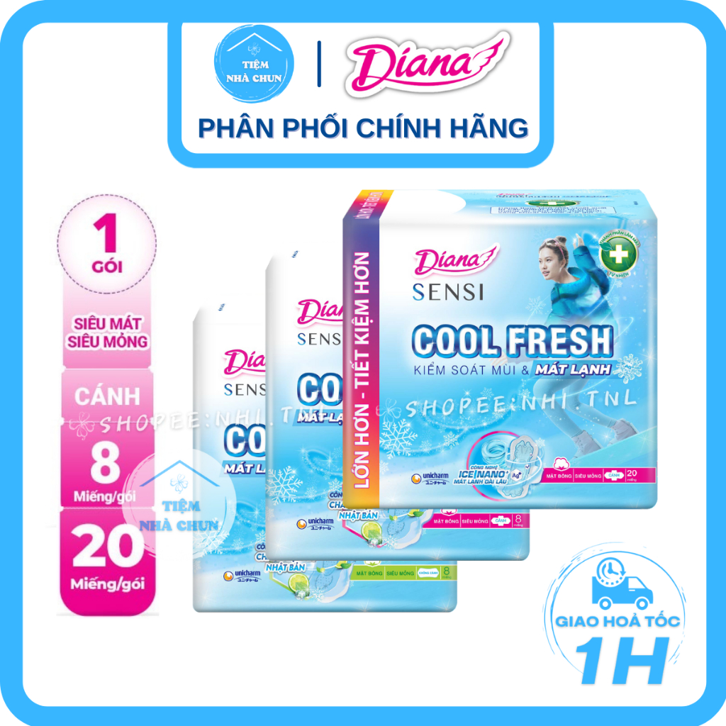 Băng Vệ Sinh Diana Sensi Cool Fresh Siêu Mỏng Cánh / Không Cánh Gói 8 Miếng/ 20 Miếng - NHI.TNL