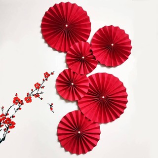 Quạt tròn giấy Nhung trang trí ( quạt tròn) Decor