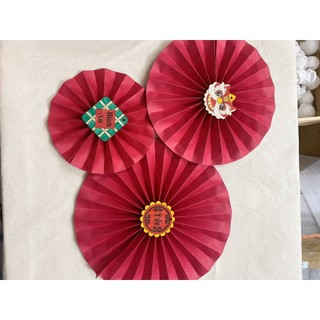 Quạt tròn giấy Nhung trang trí Decor