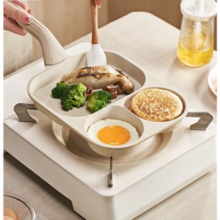  Chảo chiên rán trứng lớn làm bánh 3 ngăn chống dính khuôn chảo hình tròn dùng được bếp từ 