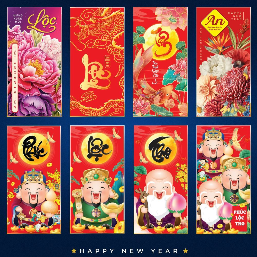 Bao lixi PHÚC LỘC THỌ chúc mừng năm mới, bao lixi 2024