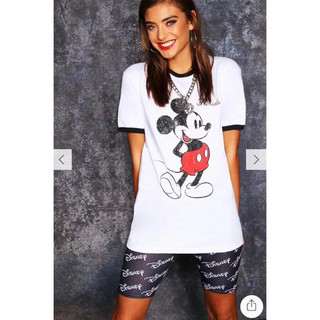 Áo thun form chuẩn basic cổ tròn viền đen thun cotton chân cua trắng in Mickey