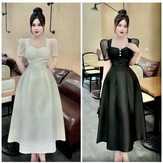 Đầm dự tiệc bigsize cao cấp phối tay ren nổi 55kg-95kg đính hoa