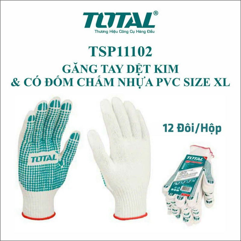 Găng tay vải len dệt kim có chấm nhựa ma sát TOTAL TSP11102