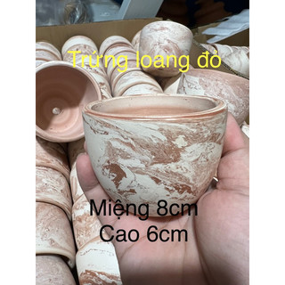 Chậu đất nung trứng 8x6cm loang đỏ - trứng loang đỏ - chậu đất nung 8cm