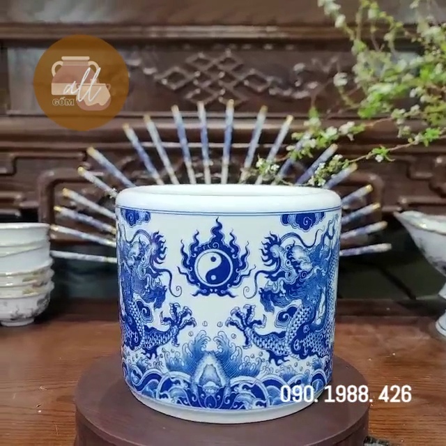 Bát hương họa tiết rồng men trắng phong thủy bày bàn thờ gia tiên đủ kích thước gốm ALL Bát Tràng hàng đẹp