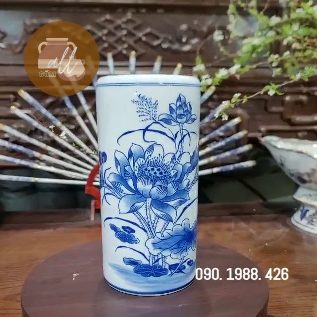Ống cắm hương họa tiết sen men trắng bày ban thờ cúng gia tiên sứ Bát Tràng hàng đẹp