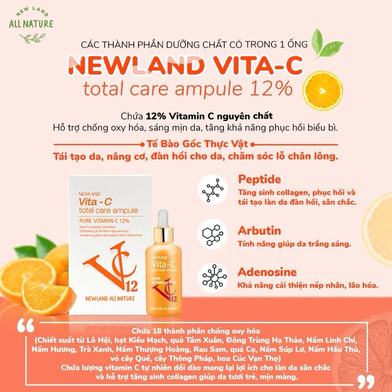 Serum dưỡng da NEWLAND Vita-C Total Care Ampoule giúp dưỡng trắng da toàn diện