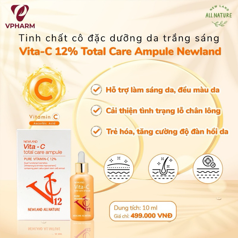 Serum dưỡng da NEWLAND Vita-C Total Care Ampoule giúp dưỡng trắng da toàn diện