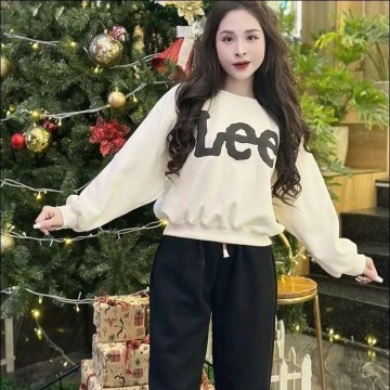 Sét Bộ Nỉ Ép 2 Da Phối Mùa In Chữ Lee - Sét Bộ Quần Áo Nữ Dài Tay Thời Trang Phong Cách Trẻ Trung Nặng Động