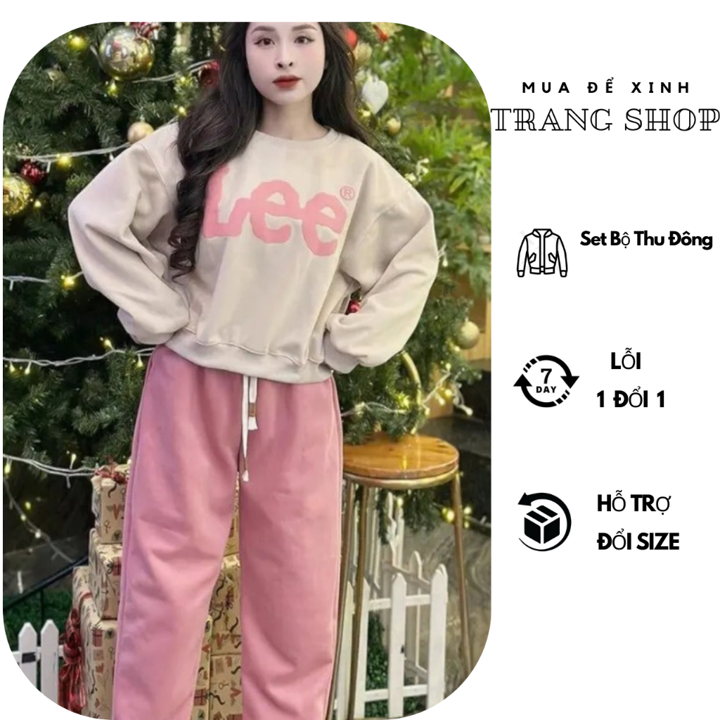 Sét Bộ Nỉ Ép 2 Da Phối Mùa In Chữ Lee - Sét Bộ Quần Áo Nữ Dài Tay Thời Trang Phong Cách Trẻ Trung Nặng Động