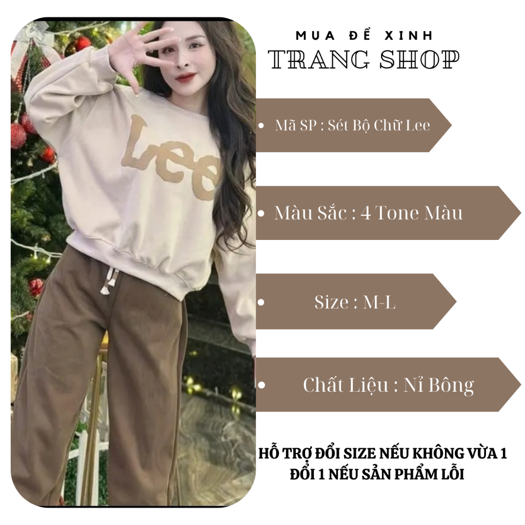 Sét Bộ Nỉ Ép 2 Da Phối Mùa In Chữ Lee - Sét Bộ Quần Áo Nữ Dài Tay Thời Trang Phong Cách Trẻ Trung Nặng Động