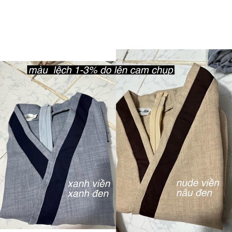 Mẫu Đồ Lam Đi Chùa Nữ Thiền An Nhiên Chất Vải Đũi Vân Mây