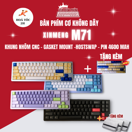 Bàn phím cơ XinMeng XM-M71 khung nhôm CNC, 3 modes ,mạch xuôi, gasket mount, hotswap, led rgb, bảo hành 12 tháng