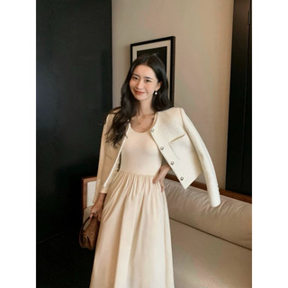 (PUSUMEDE) Váy liền dáng dài ôm eo, chân váy xoè