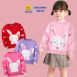 Áo len bé gái 2 lớp FAMBY họa tiết thỏ thời trang trẻ em thu đông size cho bé từ 10-27kg