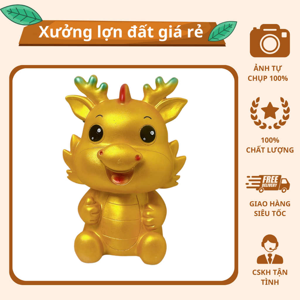 Ống Heo Tiết Kiệm Hình Rồng Năm Mới 2024 Trang Trí Phòng Khách R01 - Xưởng Lợn Đất XLD