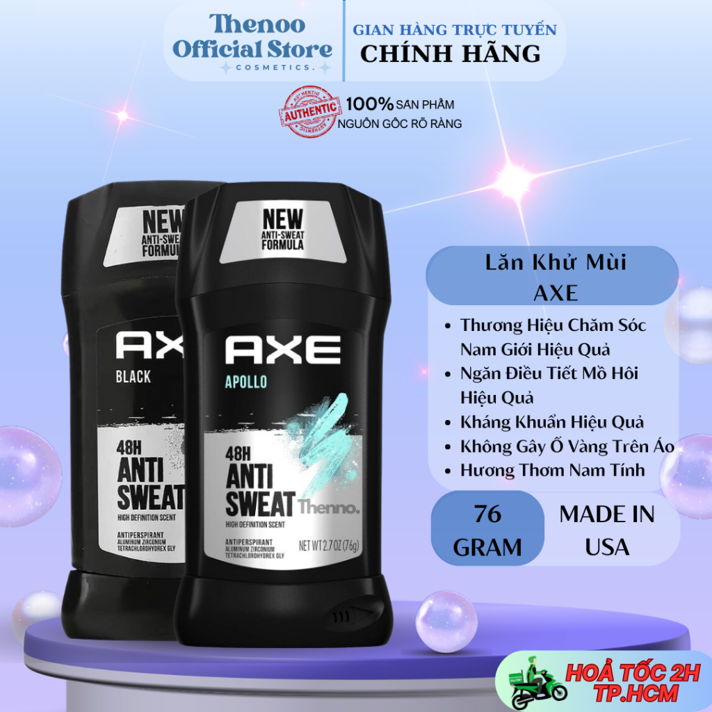 Lăn Sáp Khử Mùi Nam AXE Black,Apolo Anti Sweat 48h Giúp Điều Tiết Mồ Hôi Hàng Chuẩn Mỹ