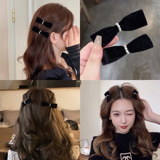 Set 2 kẹp tóc nhung nơ đính hạt xinh xắn dành cho nữ kn12