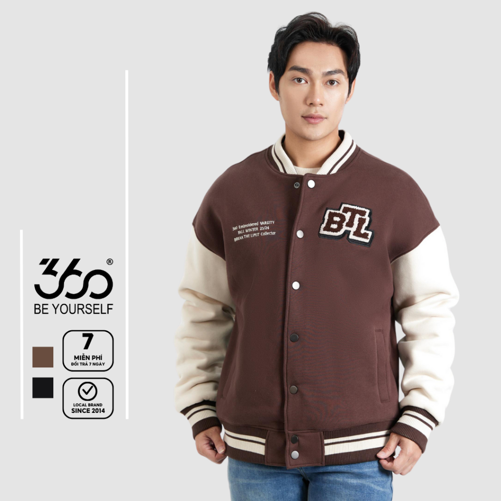 Áo khoác bomber nam form rộng thương hiệu thời trang 360 Boutique trẻ trung chất liệu nỉ cào bông cao cấp - AKHTK408