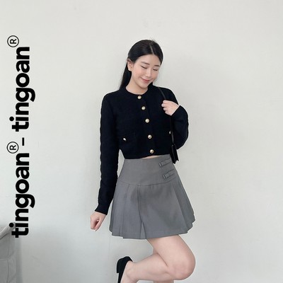 TINGOAN® - Áo len xù cardigan cổ tròn vân quả trám nổi dài tay đen RACHEL TOP/BL T6.2026
