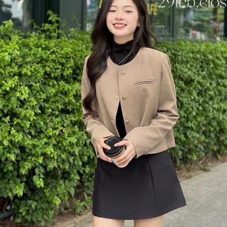 Áo Blazer Dáng Lửng Khuy Đồng Phong Cách Basic SNUPI