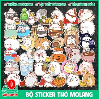 Combo 100 sticker thỏ MOLANG dễ thương chất liệu decal nhựa hình dán chống nước trang trí laptop điện thoại xe máy