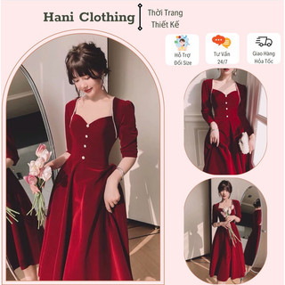 đầm nhung đỏ tiểu thư dáng dài dự tiệc mặc đi chơi tết siêu xinh-hàng cao cấp-váy đỏ mặc đi chơi tết noel đẹp