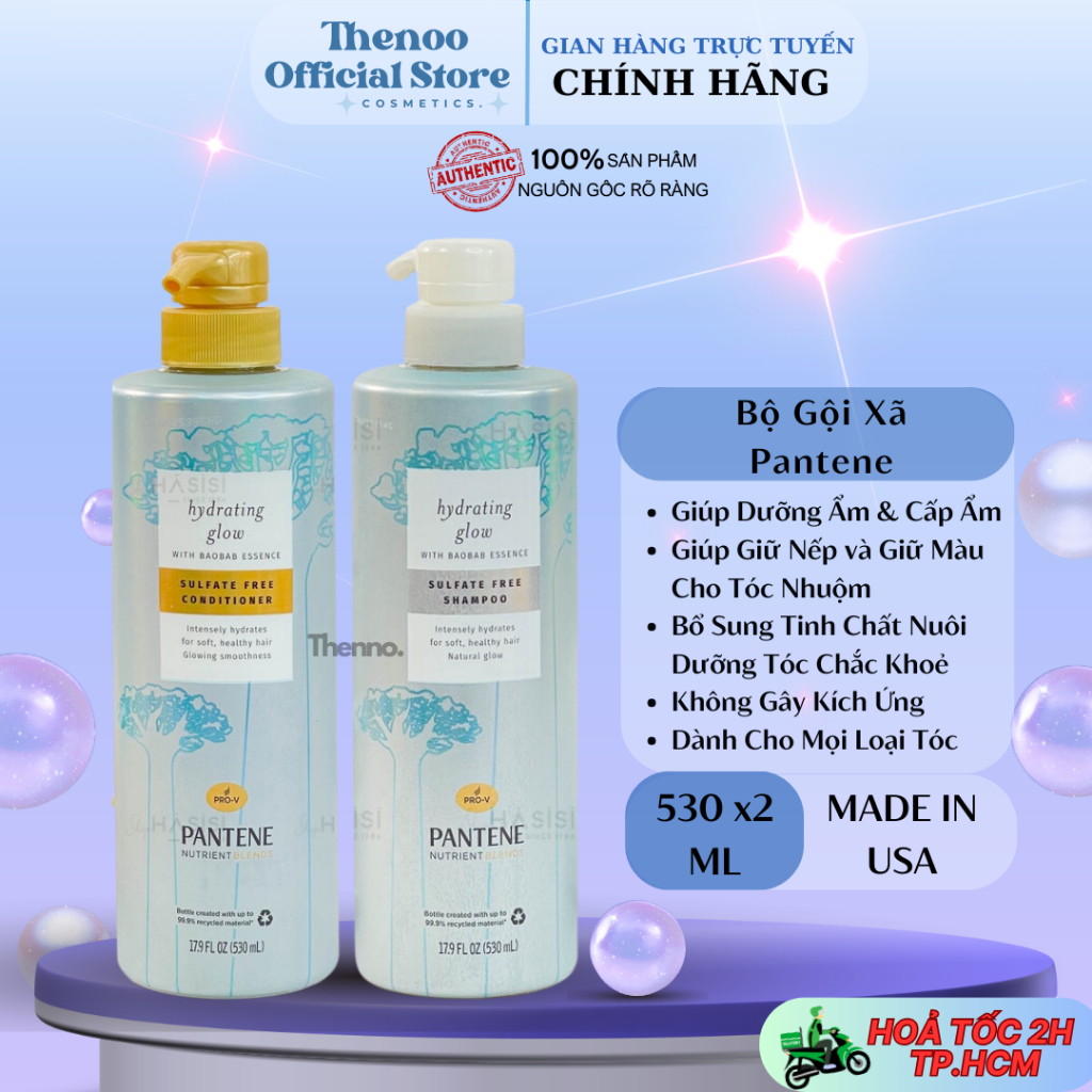 Bộ Dầu Gội,Xã Cao Cấp Pantene Nutrient Blends Hydrating Glow Hàng Mỹ (530ml x 2)