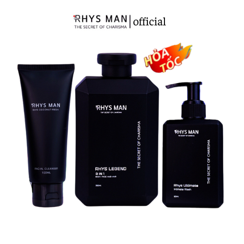 Sữa tắm gội nam 3in1 350 ml & Sữa rửa mặt nam 100ml & Dung dịch vệ sinh nam 120ml RHYSMAN
