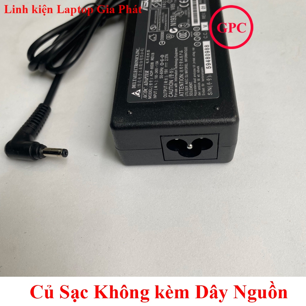 Sạc Laptop Asus 19V 2.37A 45W chân nhỏ 4.0x1.35mm mẫu thay thế củ Hình Chữ Nhật
