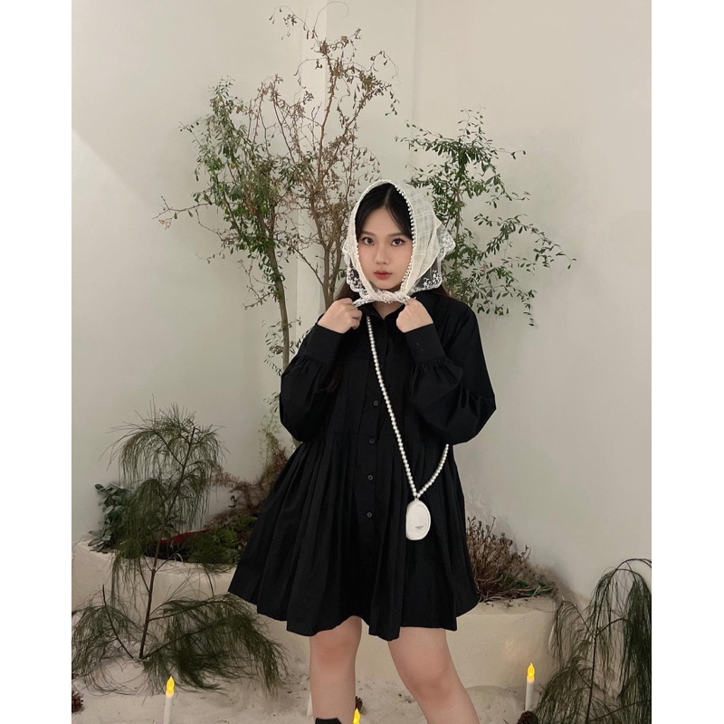 Đầm sơ mi xếp ly OHOH