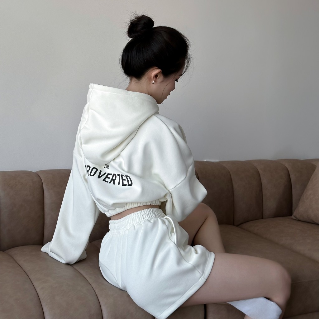 Set Hoodie Croptop kèm Long/Short Pants DE.LOWKIE, bộ nỉ áo hoodie croptop kèm quần nỉ cao cấp [M1]