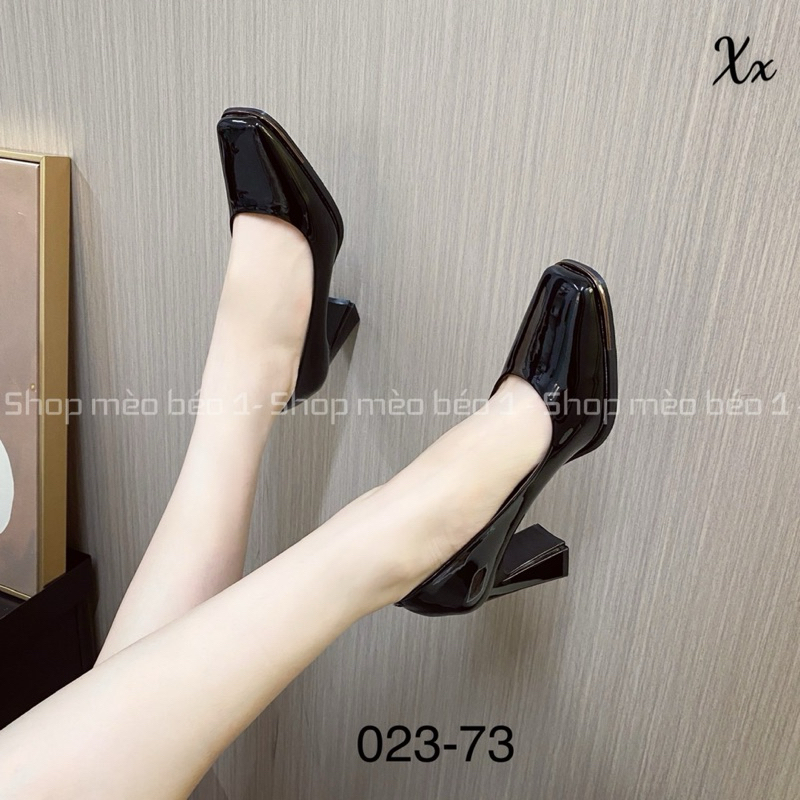 Giày cao gót mũi vuông da bóng gót trụ basic fullbox hàng quảng châu cao cấp