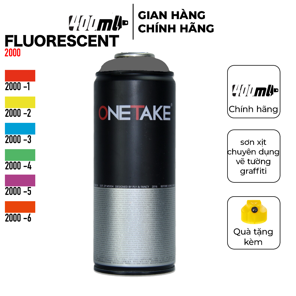 Sơn xịt chuyên nghiệp hãng OneTake màu phản quang - FLUORESCENT - mã màu: 2000