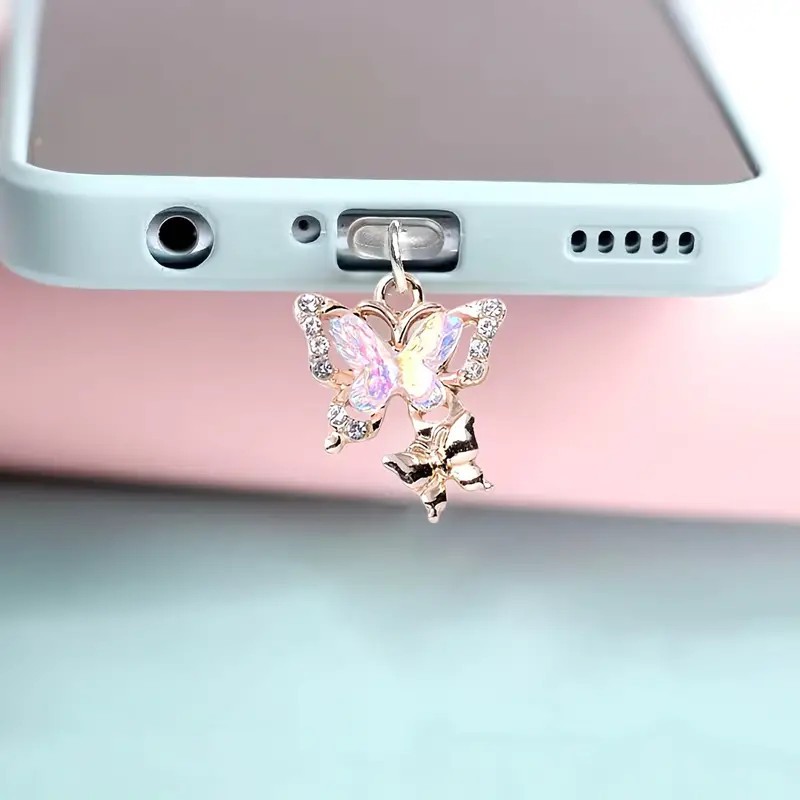 Nút Bịt Nút Cắm Cổng Sạc Điện Thoại Di Động Chống Bụi Hình Bướm cute Bằng PVC Trong Suốt nắp bảo vệ cổng sạc iphone