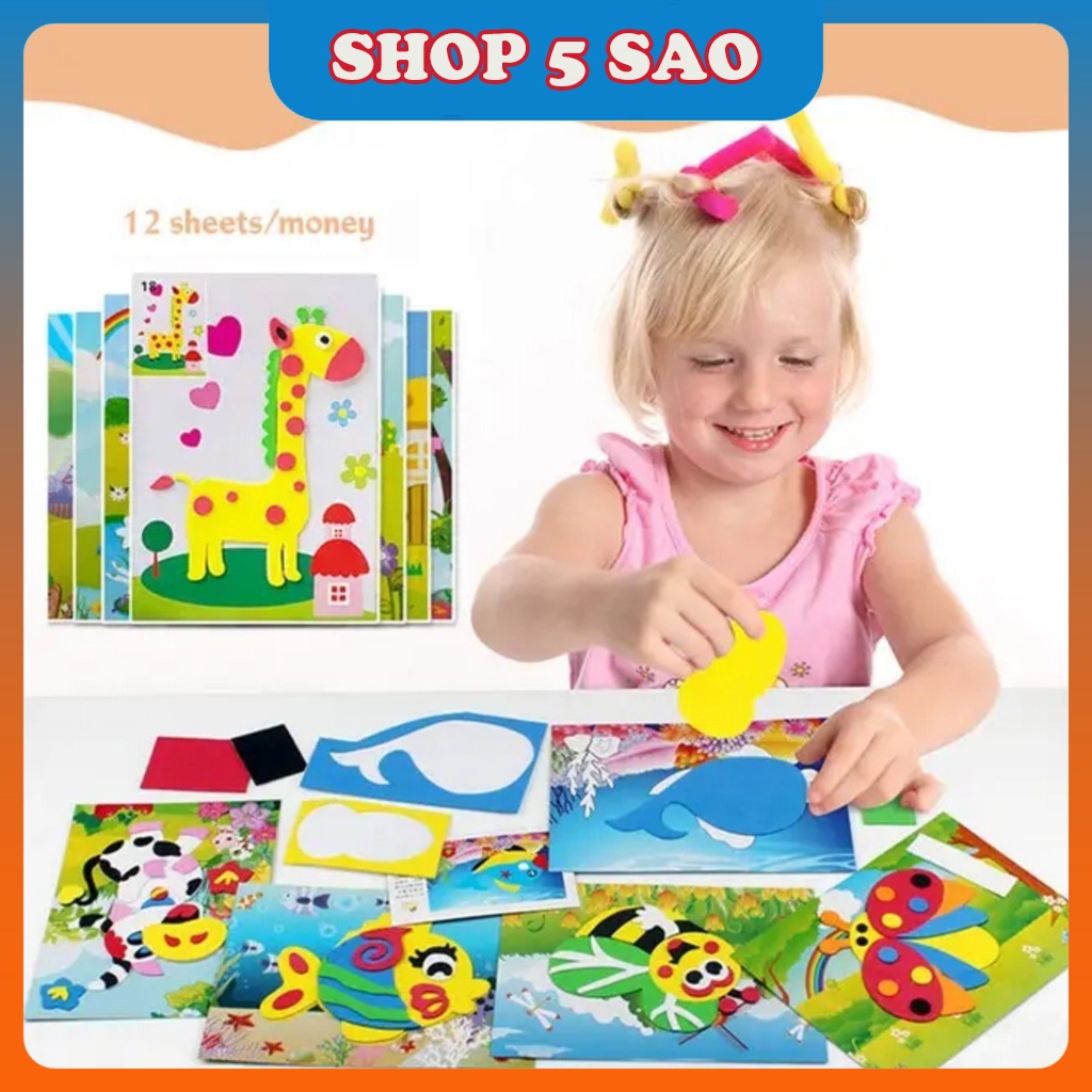 Combo 10 Tranh Dán Xếp Hình 3D Bằng Xốp Nhiều Chủ Đề Đáng Yêu Cho Bé