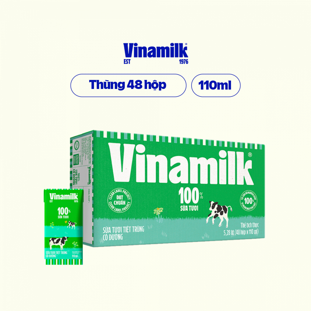 [1 THÙNG] Sữa Tươi Vinamilk có/ít đường 110ml - Mẫu Mới