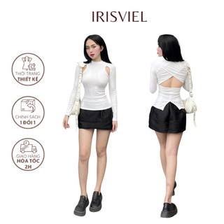 Áo Thun Nữ Đẹp Tay Dài, Áo Kiểu Hở Lưng Khoét Vai Cổ Tròn Thun Ôm Body Chất Borip IRISVIEL