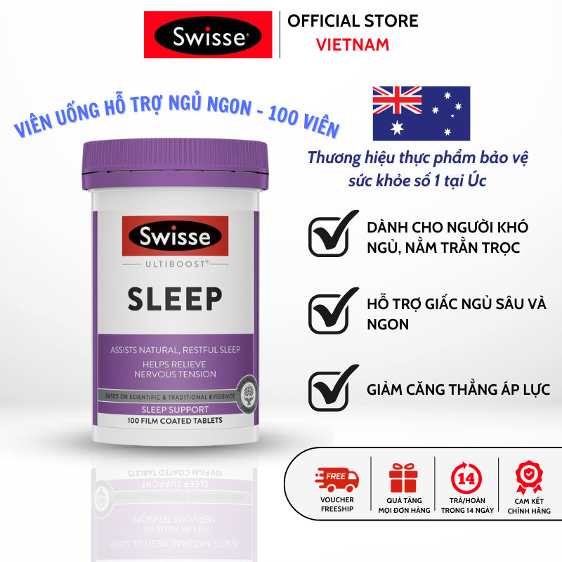 Swisse cải thiện giấc ngủ Sleep Support của Úc giúp ngủ sâu giấc mang lại cảm giác sảng khoái khi thức dậy hộp 100 viên