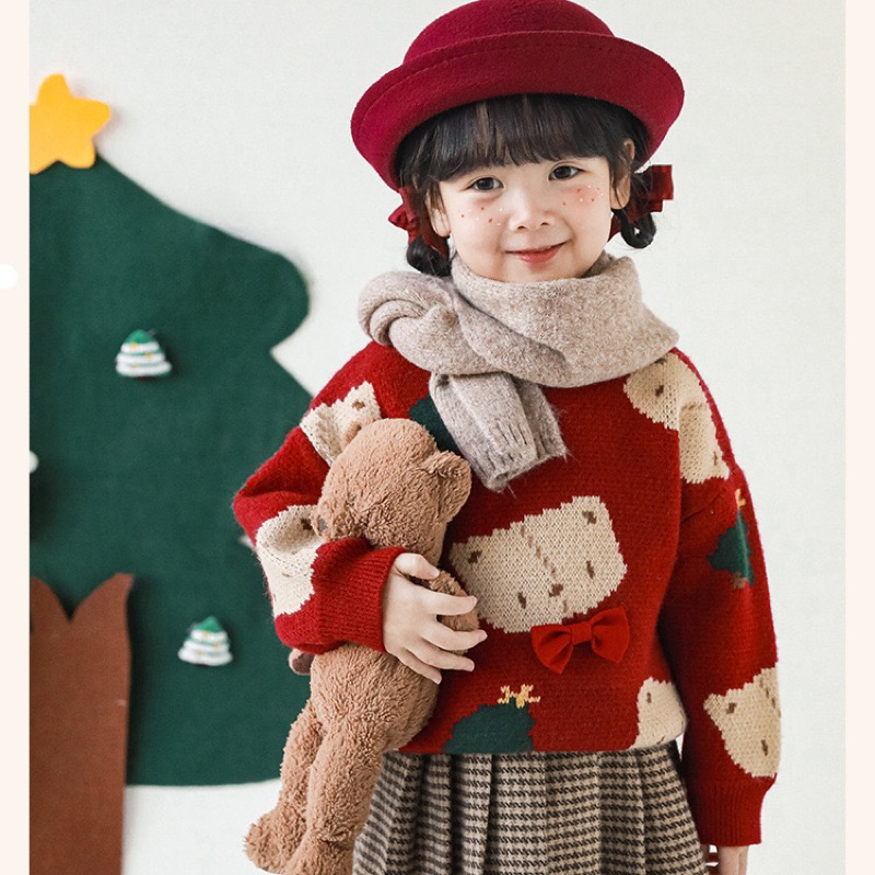 Áo len noel gấu nơ hàng QCCC cho bé diện noel tết