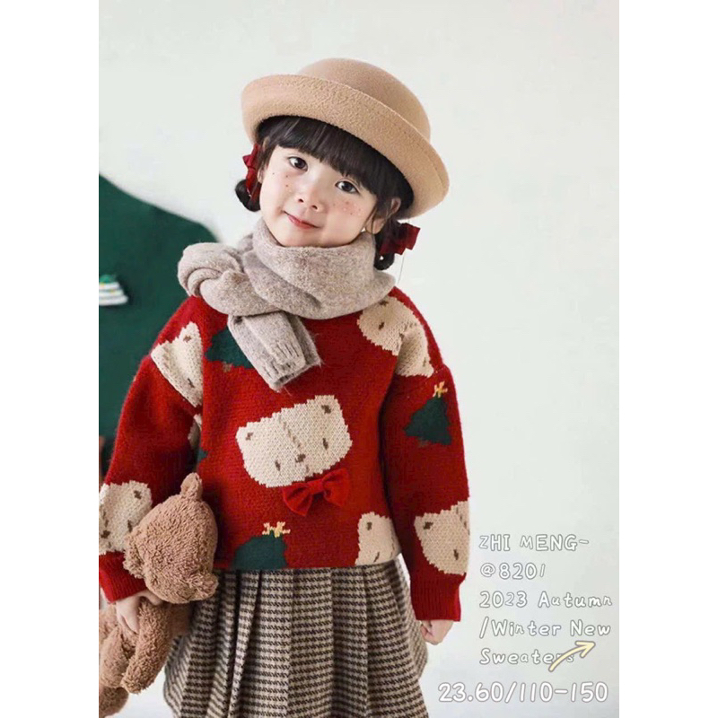 Áo len noel gấu nơ hàng QCCC cho bé diện noel tết
