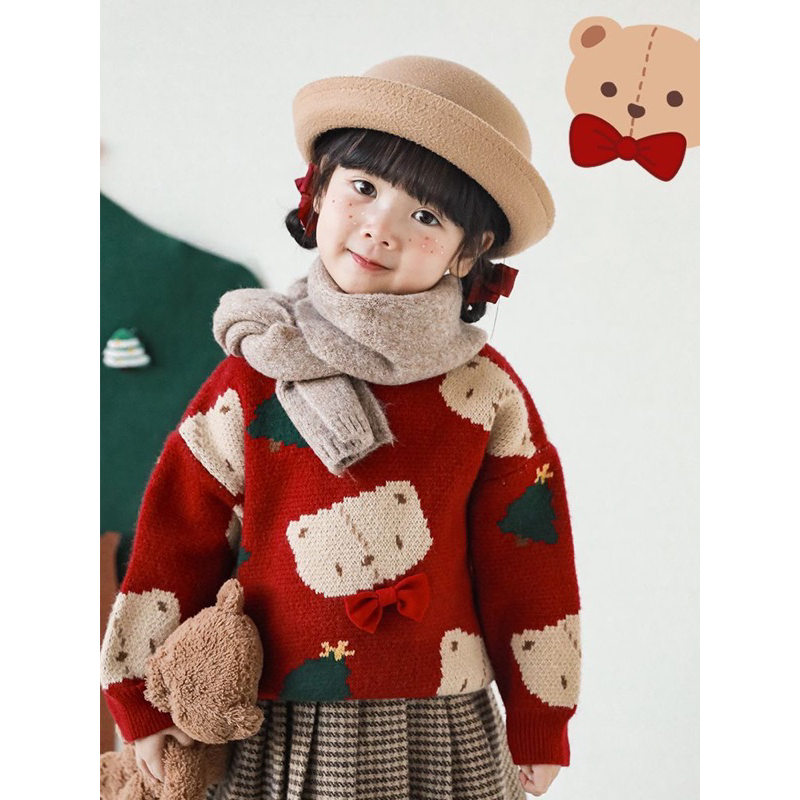Áo len noel gấu nơ hàng QCCC cho bé diện noel tết