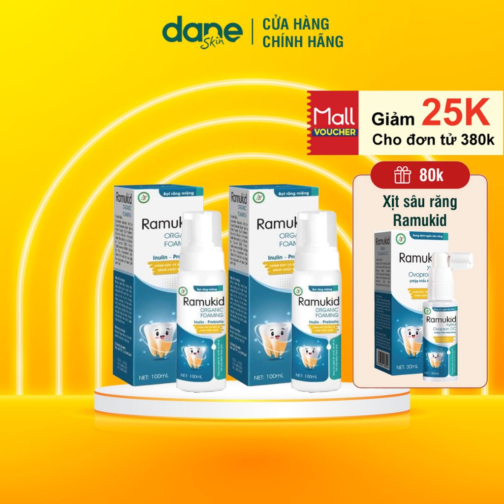 Bọt đánh răng Ramukid 100ml nuốt được cho bé từ 1 tuổi - hỗ trợ ngăn ngừa mảng bám trên răng, giúp răng chắc khỏe