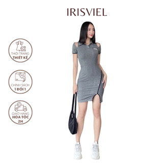Váy polo hở vai tay cộc IRISVIEL, váy ngắn cổ đức kiểu polo hở vai cộc tay phối viền tương phản thun ôm body S/M