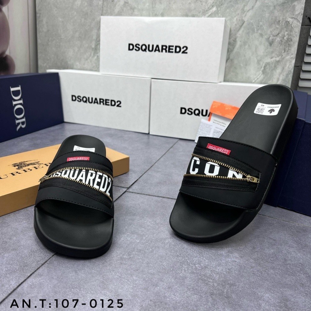 Dép Quai Ngang DSQ Icon Khóa Ngang, Dép Lê Quai Da Mix Khóa Hàng Cao Cấp AT Boutique Official