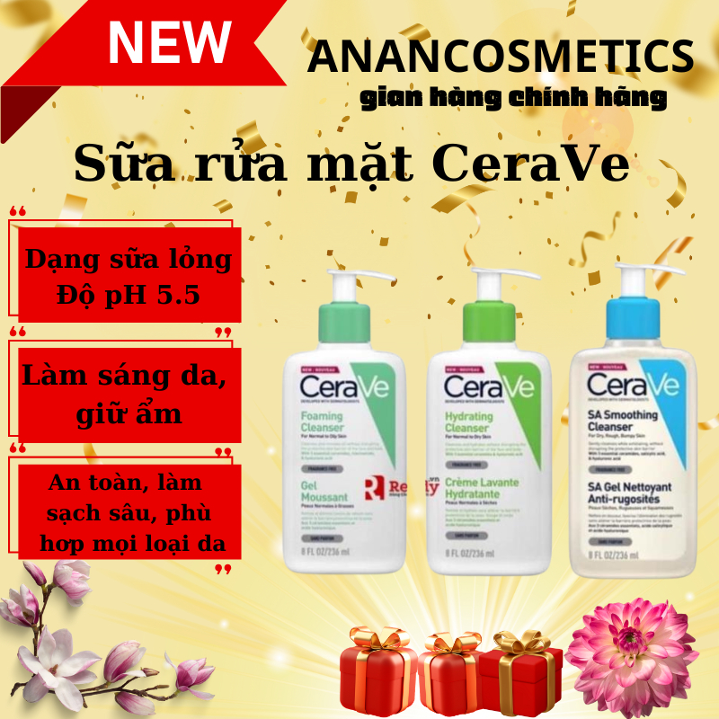 Sữa rửa mặt CeraVe cho da dầu da khô da nhạy cảm 236ml anan comestic