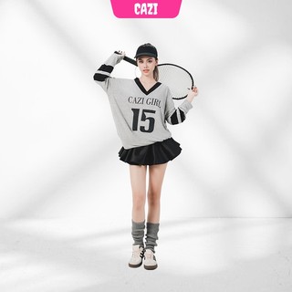 Cazi - Áo thể thao cổ V - Grandy Sweatshirt vải len tiêu mềm mại dài tay phong cách năng động phối hai màu