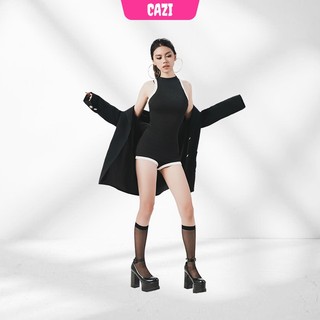 Cazi - Bodysuit cổ tròn - Beya Swagger vải tăm trung phong cách thời trang đường phố, cá tính màu đen trắng