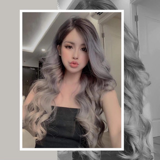 tóc giả nữ ❤️ freeship 50k❤️tóc giả 2 mái nhuộm chân đen xám trắng+ tặng lưới chùm tóc